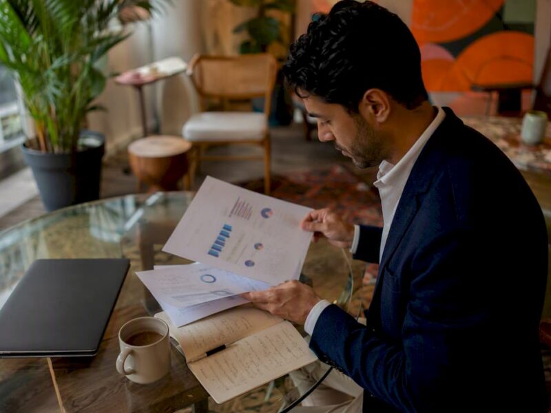 Marketer reviewing keyword match types at desk