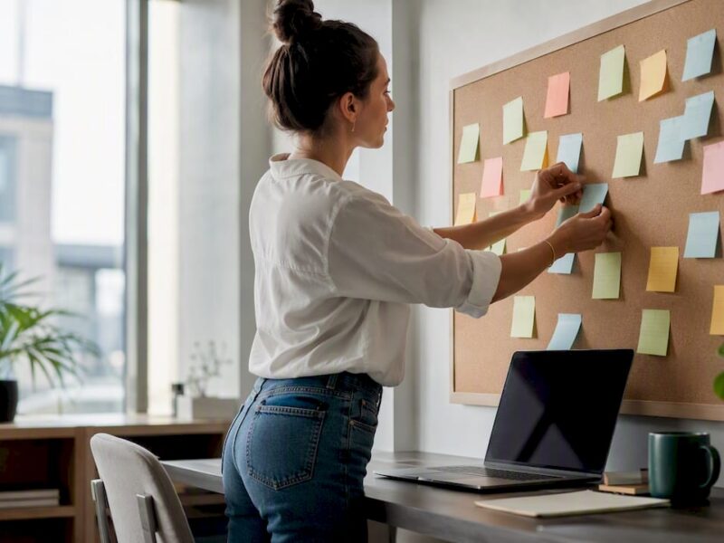 Marketer adjusting ad schedule on weekly planner