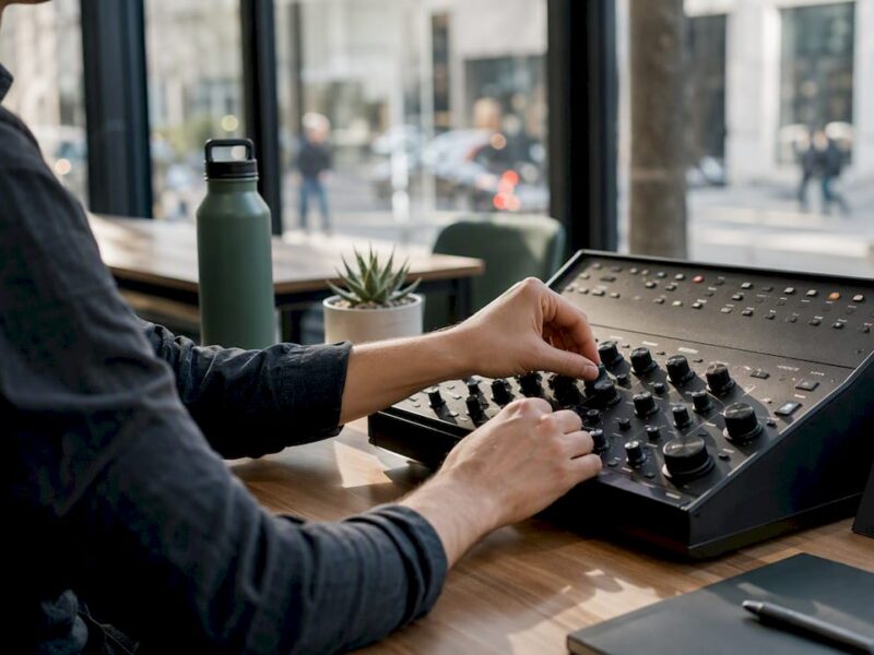 Hands adjusting controls on marketing dashboard