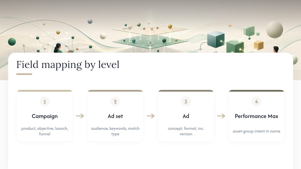 Campaign, ad group, and ad naming hierarchy
