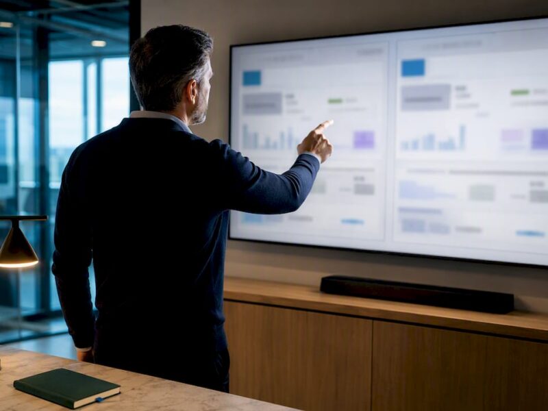 Senior strategist reviewing controlled ad variants