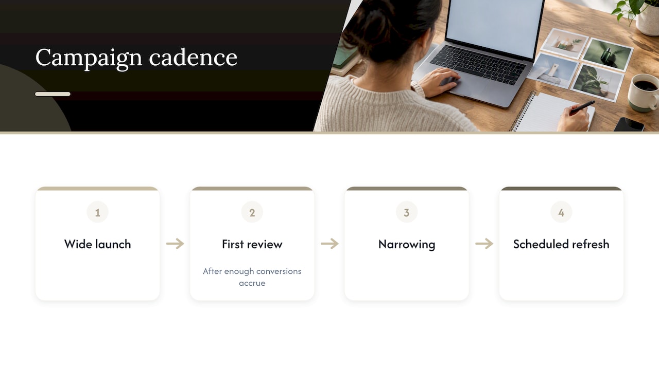 Four stages from wide launch to creative refresh